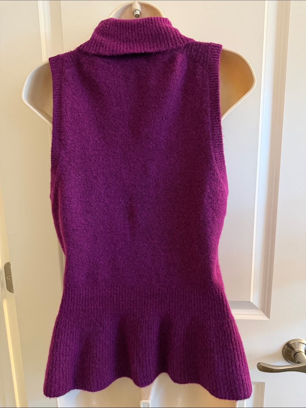 White House Black Market Sleeveless Cowl Neck Peplum Sweater - Plum - Large - Picture 3 of 9